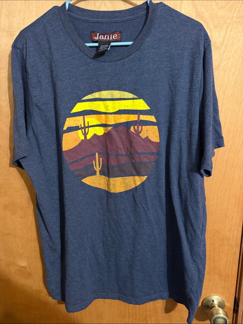Janie Retro Desert Cactus Sunset Graphic Tee Blue XXL